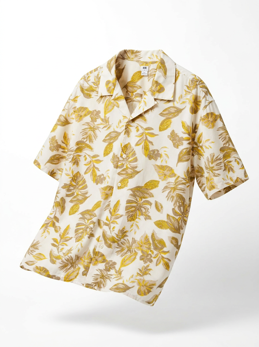 Uniqlo Tropical Leaf Shirt Button Up - ghost mannequin