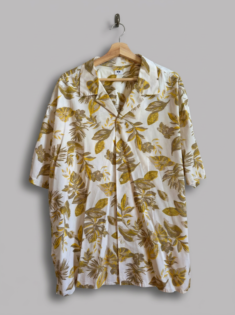 Uniqlo Tropical Leaf Shirt Button Up - hanger