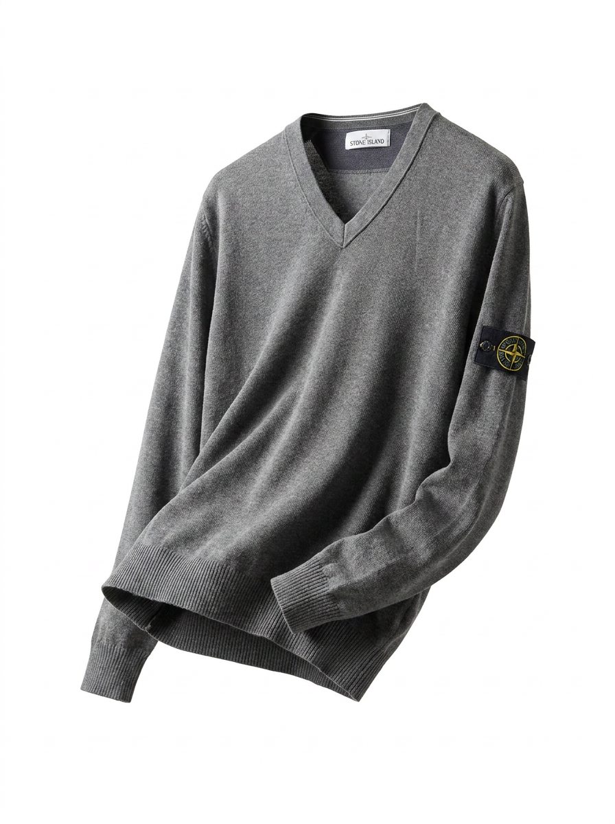 Stone Island V-Neck Knit Jumper - ghost mannequin